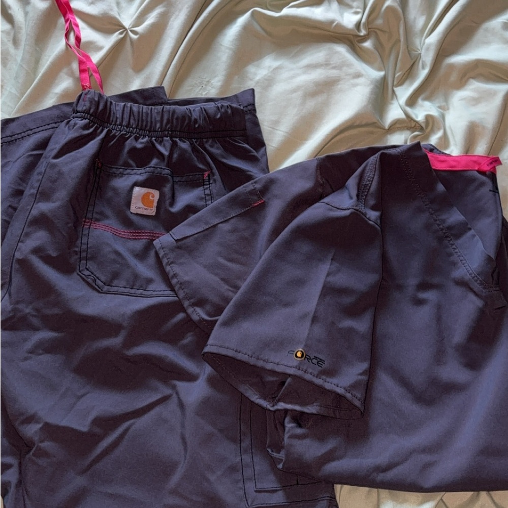 Carhartt Dark Blue Scrub Set with Pink Details